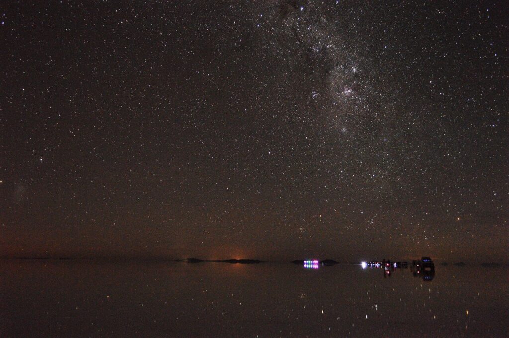 ウユニ塩湖の星空と星明り